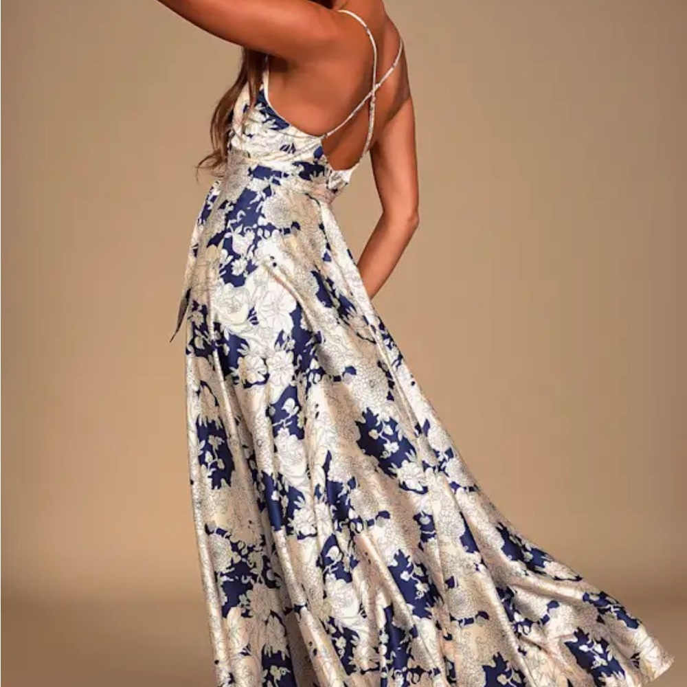Nordstrom Backless Floral Dress in Navy and Cream